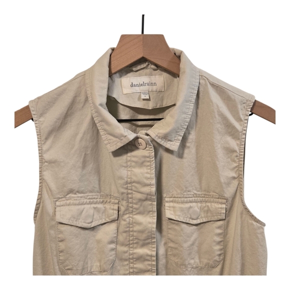 Daniel Rain Cream Khaki Cotton Utility Vest Size Small - Picture 3 of 7